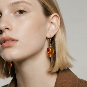 Amber-fire resin bead earrings! Amazing light glow! gold tone lever backs!